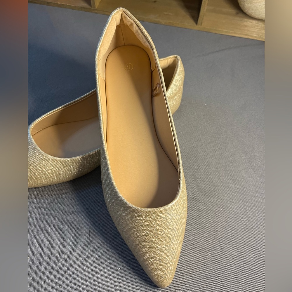 Women's Pointed Toe Ballet Flats in Shimmery Beige